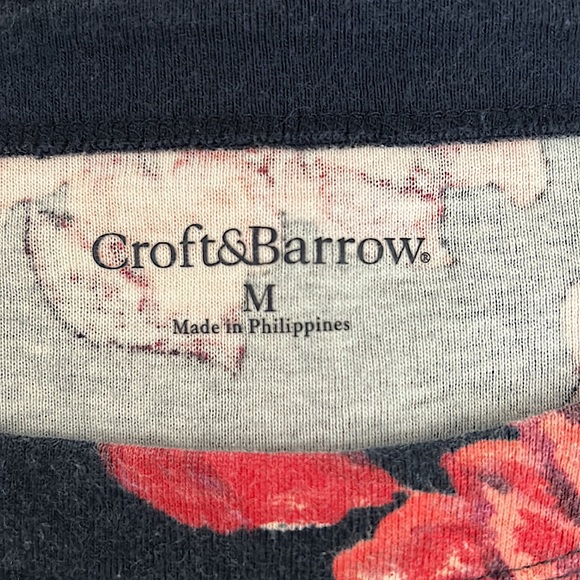 Croft and Barrow Navy Blue/Pink 3/4 Sleeves Cotton Shirt Top Size M - Picture 4 of 4